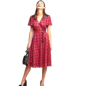 Womens Kopal for Anthropologie Adria red embroidered wrap dress size S.